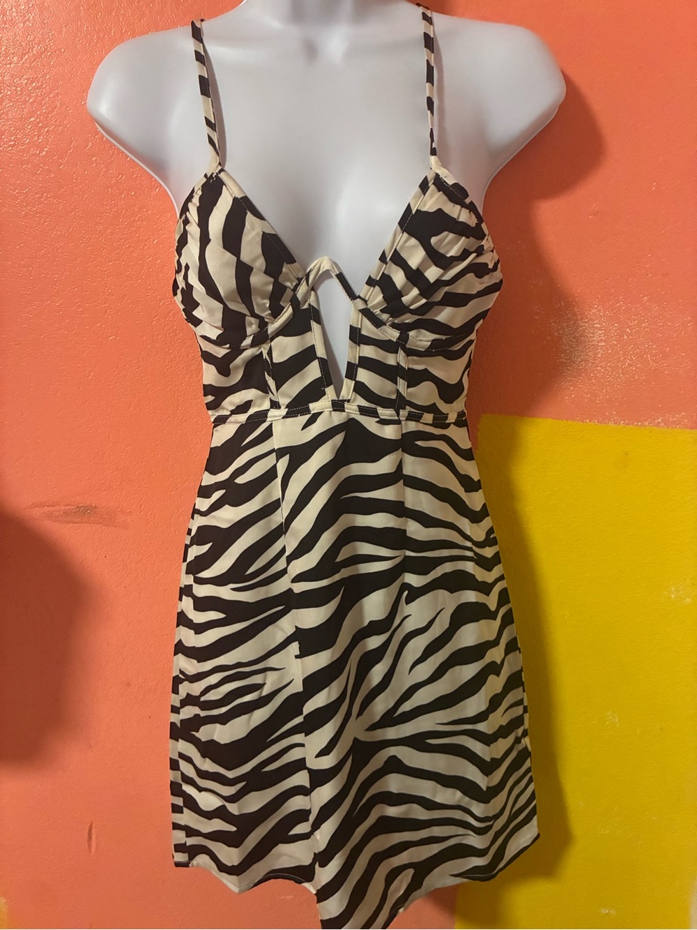 STYLEWE Black and Cream Zebra Print Spaghetti Strap Dress